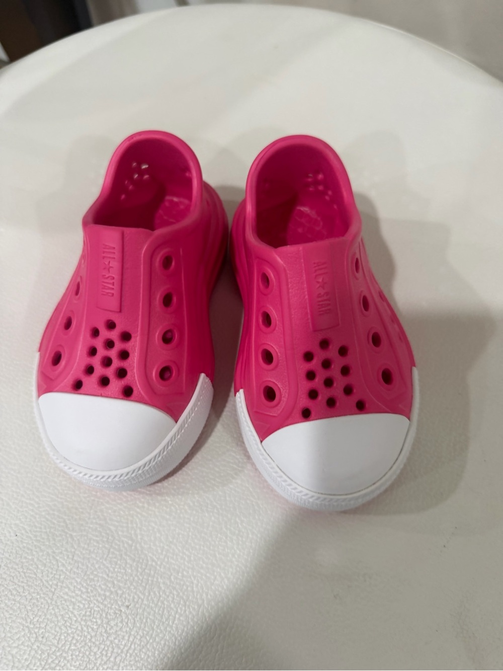 Kids Slip-On Water Shoes in Hot Pink with White Toe Cap